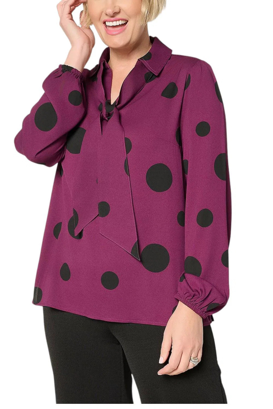 Brandis Women's Dress Loud Blouson Sleeve Bow Tied Blouse Plum Perfect - Regular